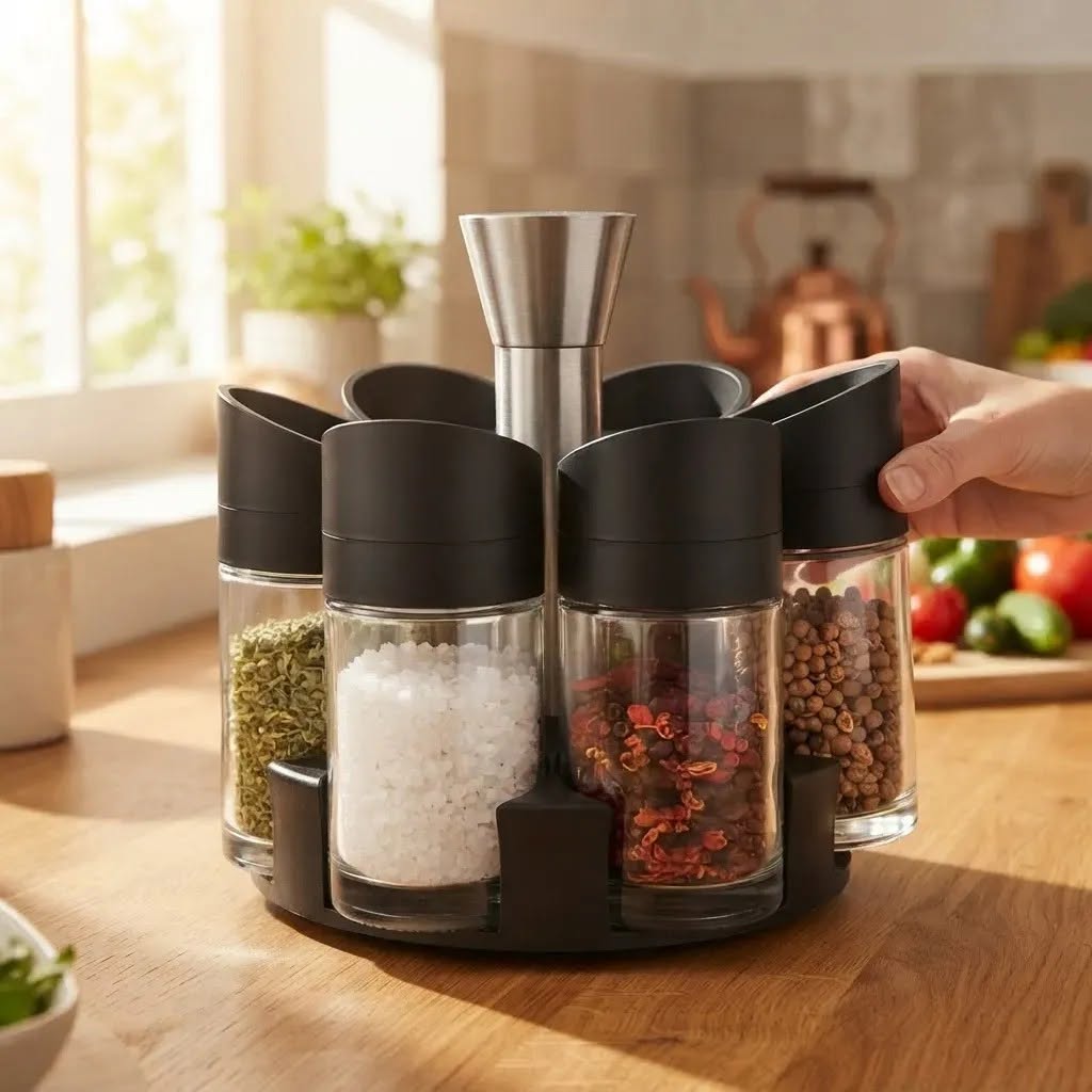 Especiero Organizador Giratorio Condimentos 6 Frascos Vidrio