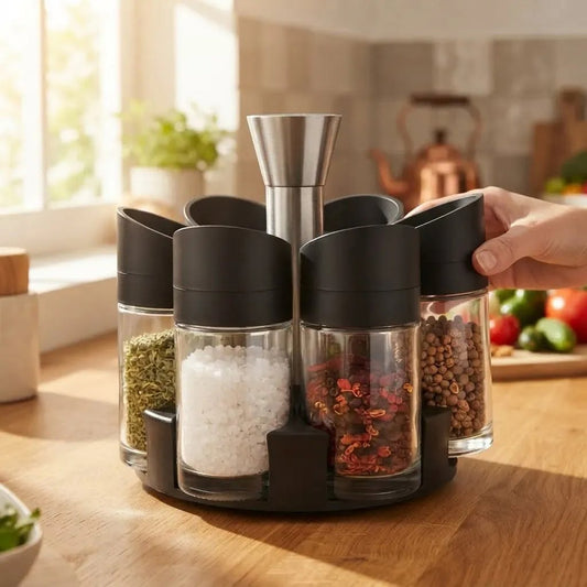 Especiero Organizador Giratorio Condimentos 6 Frascos Vidrio